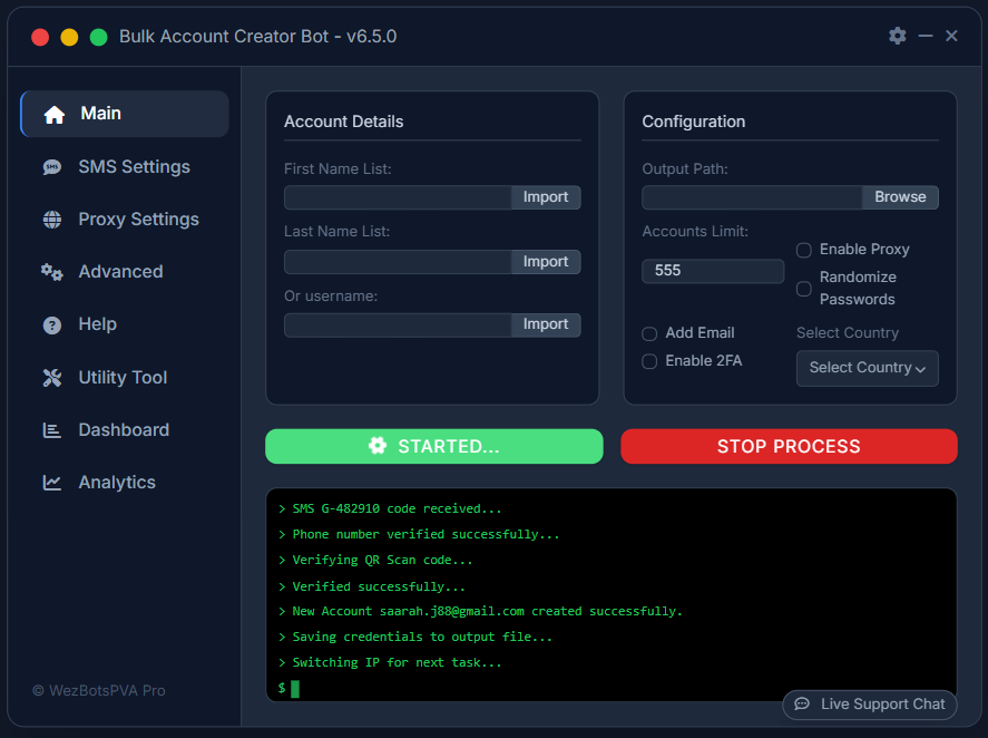 Wezbots - bulk account creator